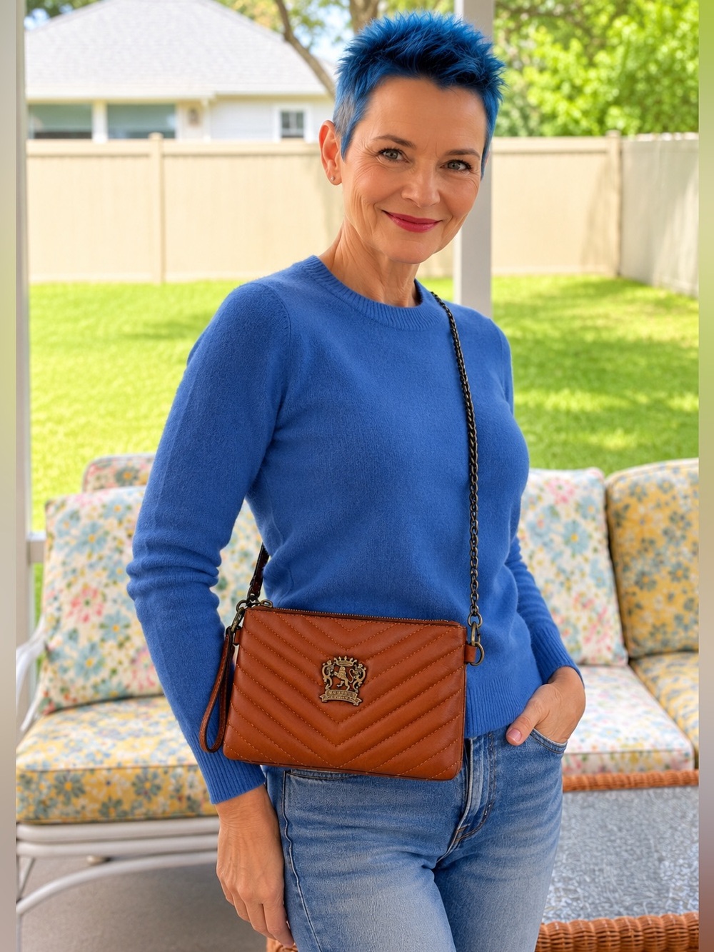 Pratesi Firenze Rufina Cognac Leather Quilted Crossbody Clutch